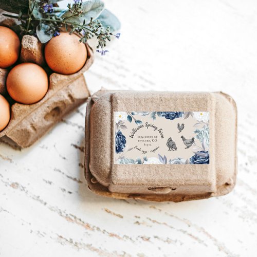 Dusty Blue Floral Rustic Script Duck Egg Carton Label