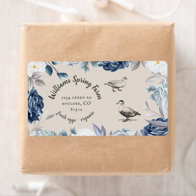 dusty blue floral rustic script duck Egg Carton Label (Insitu)