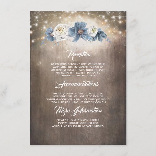 Dusty Blue Floral Rustic Wedding Information Guest Enclosure Card