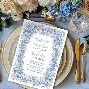 Dusty Blue Floral Rustic Wedding Invitation