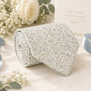 Dusty Blue Floral Sage Green Botanical Neck Tie