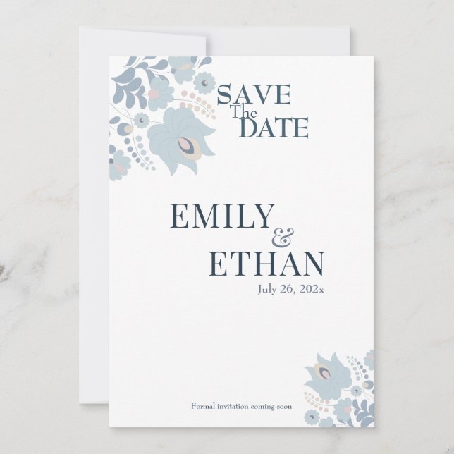 Dusty Blue Floral Save the Date (Front)