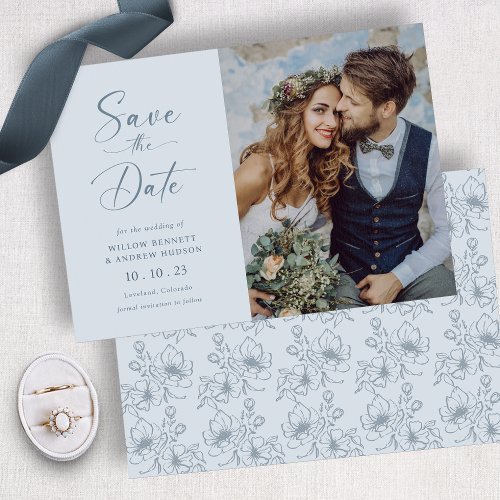 Dusty Blue Floral Save The Date