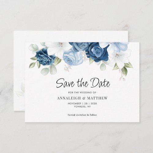 Dusty Blue Floral Save the Date Announcement