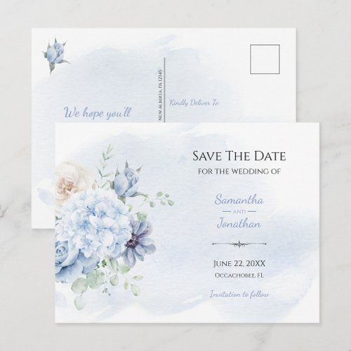 Dusty Blue Floral Save The Date | Announcement Postcard