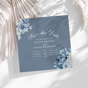 Dusty Blue Floral Save the Date Elegant Horizontal