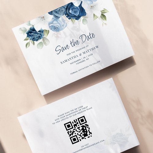 Dusty Blue Floral Save the Date QR Code