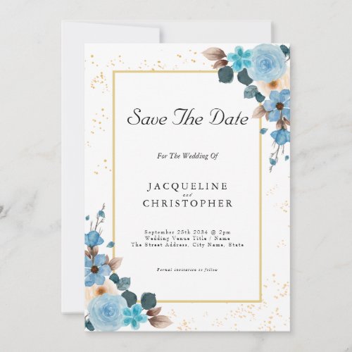 Dusty Blue Floral Save The Date Wedding Invitation
