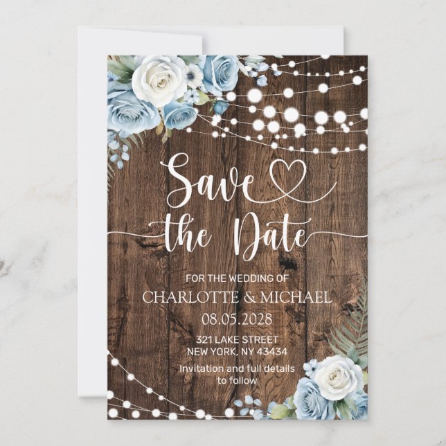 Dusty Blue Floral Save the Date Wedding Invitation (Front)