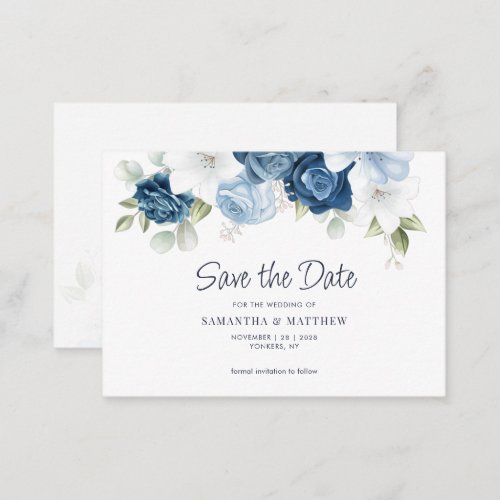 Dusty Blue Floral Save the Date Wedding Note Card