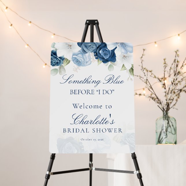 Dusty Blue Floral Script Bridal Shower Foam Board (In Situ (Stand))