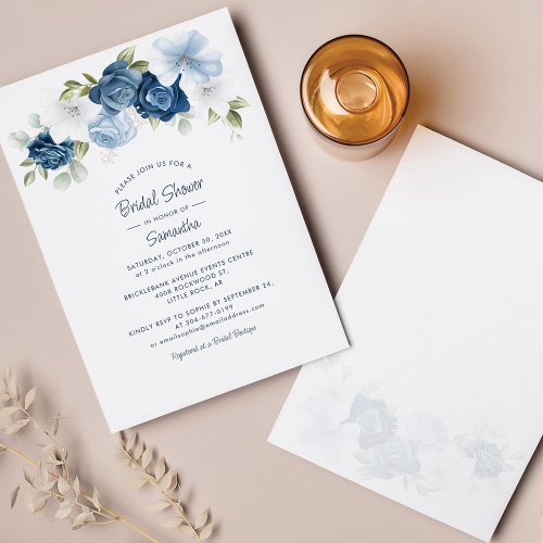 Dusty Blue Floral Script Bridal Shower Invitation