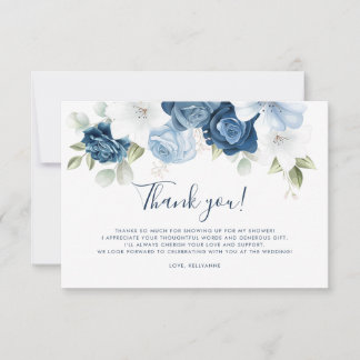 Dusty Blue Floral Script Hand-Lettered Wedding Thank You Card