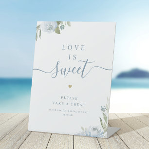 Dusty blue floral script rustic Love is Sweet Pedestal Sign