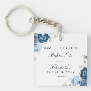 Dusty Blue Floral Script Watercolor Keepsake Keychain