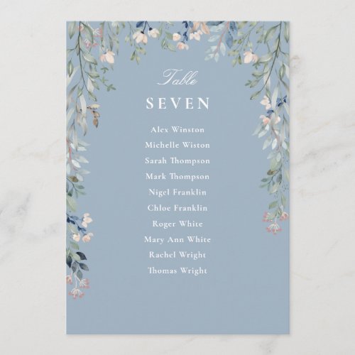 Dusty Blue Floral Seating Plan Table Number