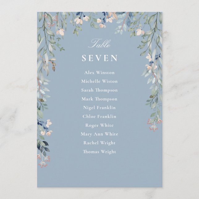 Dusty Blue Floral Seating Plan Table Number (Front)