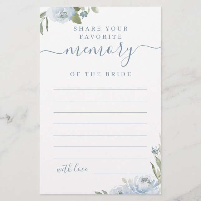 Dusty blue floral share a memory bridal shower (Front)