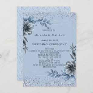 Dusty Blue Floral Silver Wedding Program