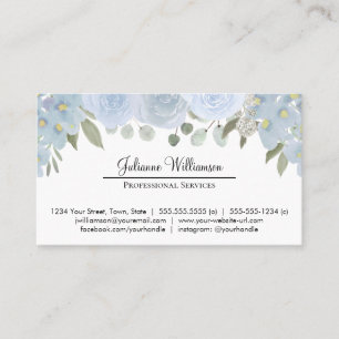 Dusty Blue Floral Simple Personal Professional Business Card