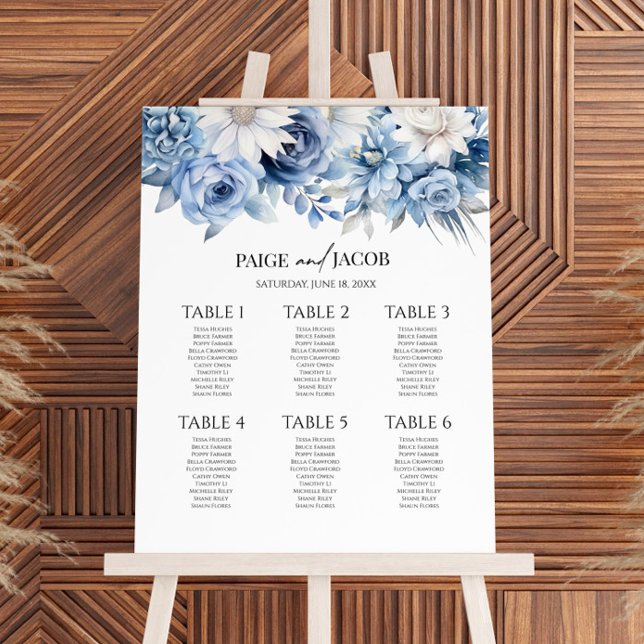 Dusty Blue Floral Small Wedding Seating Chart Foam Board (Creator Uploaded)