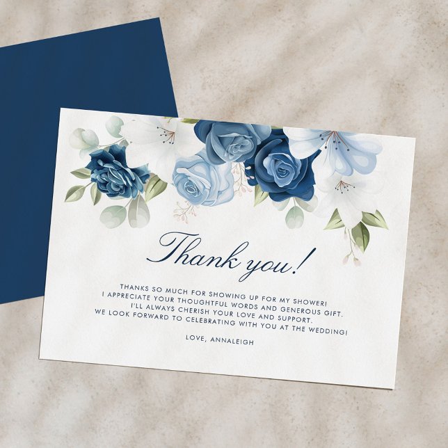 Dusty Blue Floral Something Blue Before I Do Thank You Card (Dusty Blue Floral Bridal Shower Elegant Thank You Card)