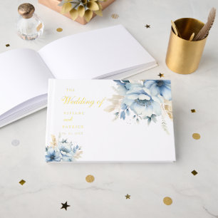 Dusty Blue Floral SPring Bloom Wedding Foil Guest Book