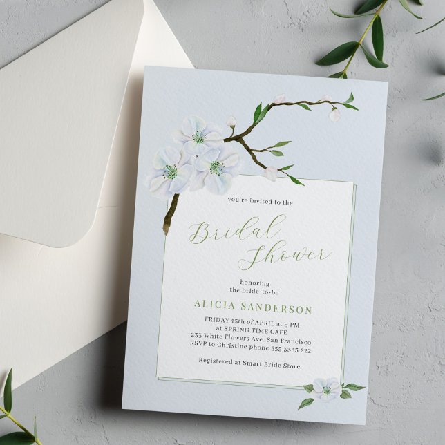 Dusty blue floral spring bridal shower invitation (Creator Uploaded)