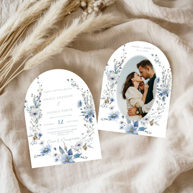 Dusty Blue Floral Spring greenery Wedding Invitation | Zazzle