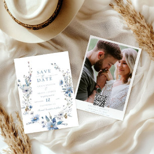 Dusty Blue Floral Spring greenery Wedding Save The Date