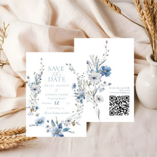 Dusty Blue Floral Spring greenery Wedding Save The Date