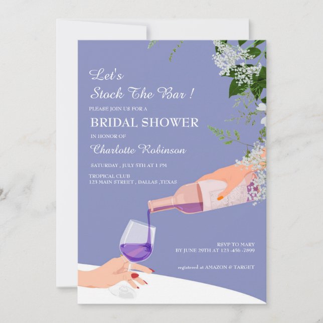 Dusty Blue Floral Stock The Bar Bridal Shower Invitation (Front)