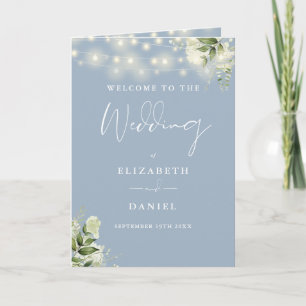 Dusty Blue Floral String Lights Wedding Program