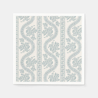 Dusty Blue Floral Stripe on Bone Napkins