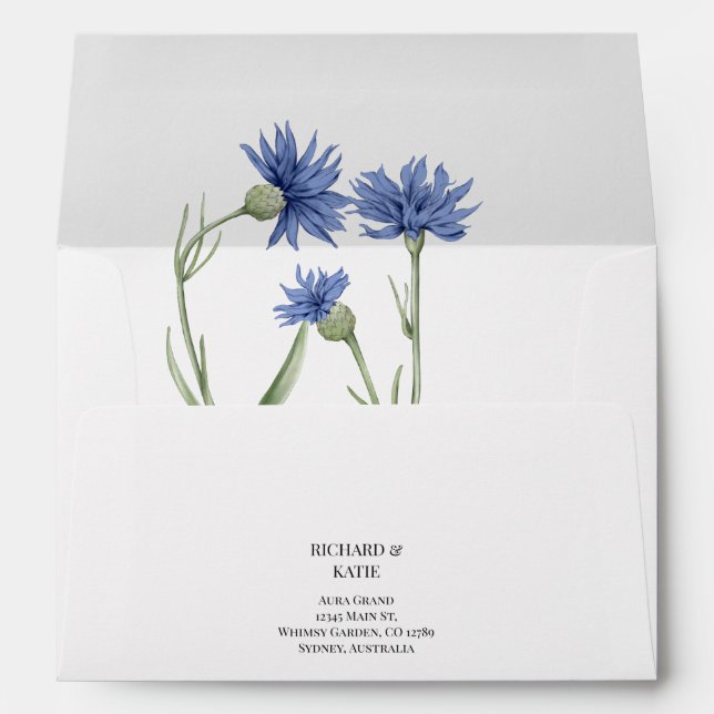Dusty Blue Floral Stylish QR code Wedding Envelope (Back (Bottom))