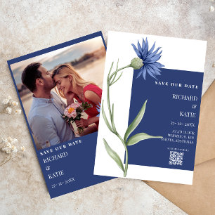 Dusty blue Floral stylish Qr code wedding Invitation