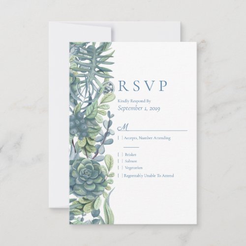 Dusty Blue Floral Succulents RSVP Wedding