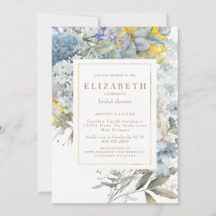 Dusty Blue Floral Sunflower Bridal Shower  Invitation