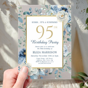 Dusty Blue Floral Surprise 95th Birthday Acrylic Invitations