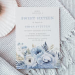 Dusty Blue Floral Sweet 16 Sixteen Party Invitation<br><div class="desc">Dusty Blue Floral Sweet 16 Sixteen Party Invitation

Beautiful Dusty Blue & White Florals. Suitable for all seasons.

See matching items in Niche and nest store</div>