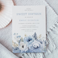 Dusty Blue Floral Sweet 16 Sixteen Party