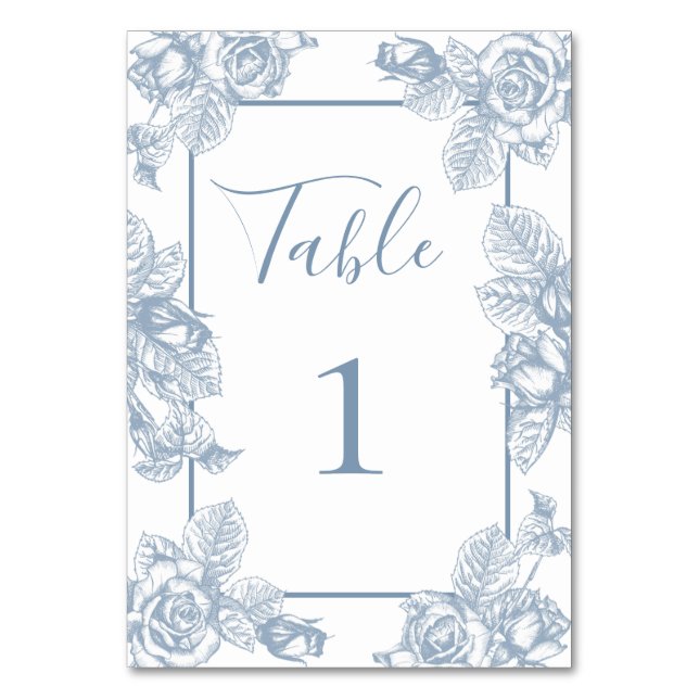 Dusty Blue Floral Table Number (Front)