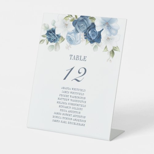 Dusty Blue Floral Table Number 12 Seating Pedestal Sign