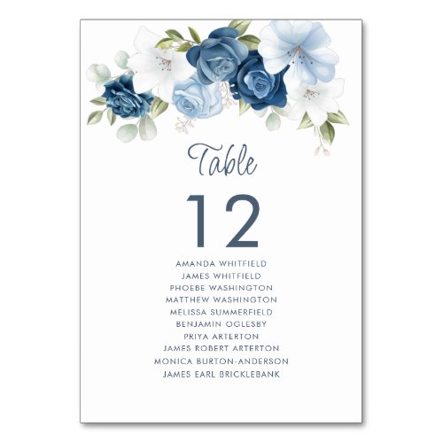 Dusty Blue Floral Table Number 12 Wedding Seating