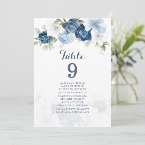 Dusty Blue Floral Table Number 9 Seating Chart
