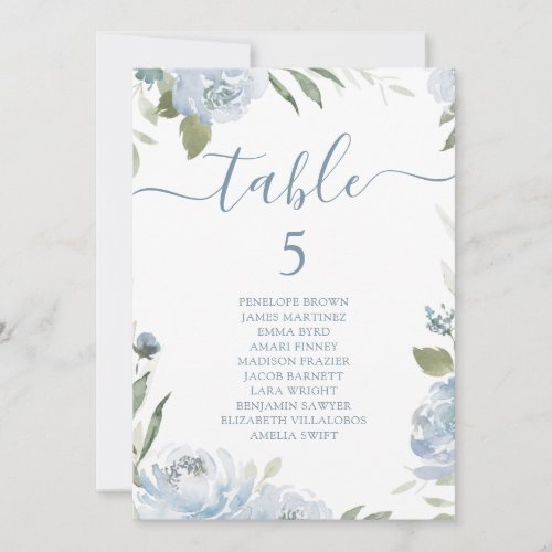 Dusty blue floral table number seating chart