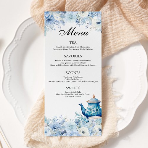 Dusty Blue Floral Tea Party Menu