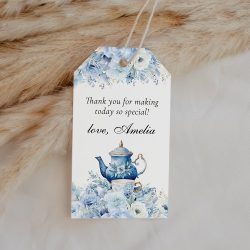 Dusty Blue Floral Tea Party Thank You Favor Gift Tags