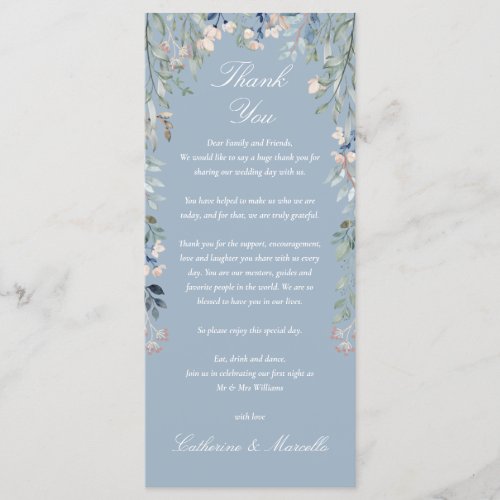 Dusty Blue Floral Thank You Wedding Place Card