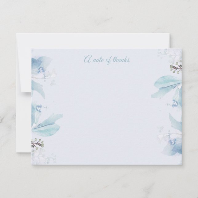 Dusty Blue Floral Thanks Note Card (Front)